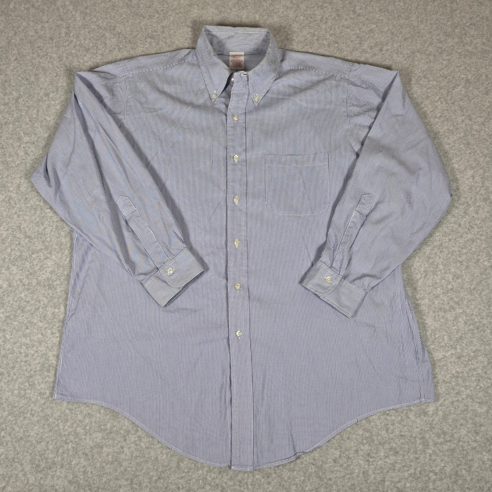 VTG Brooks Brothers Shirt Mens 16.5-3 Blue White Striped Oxford Button Down